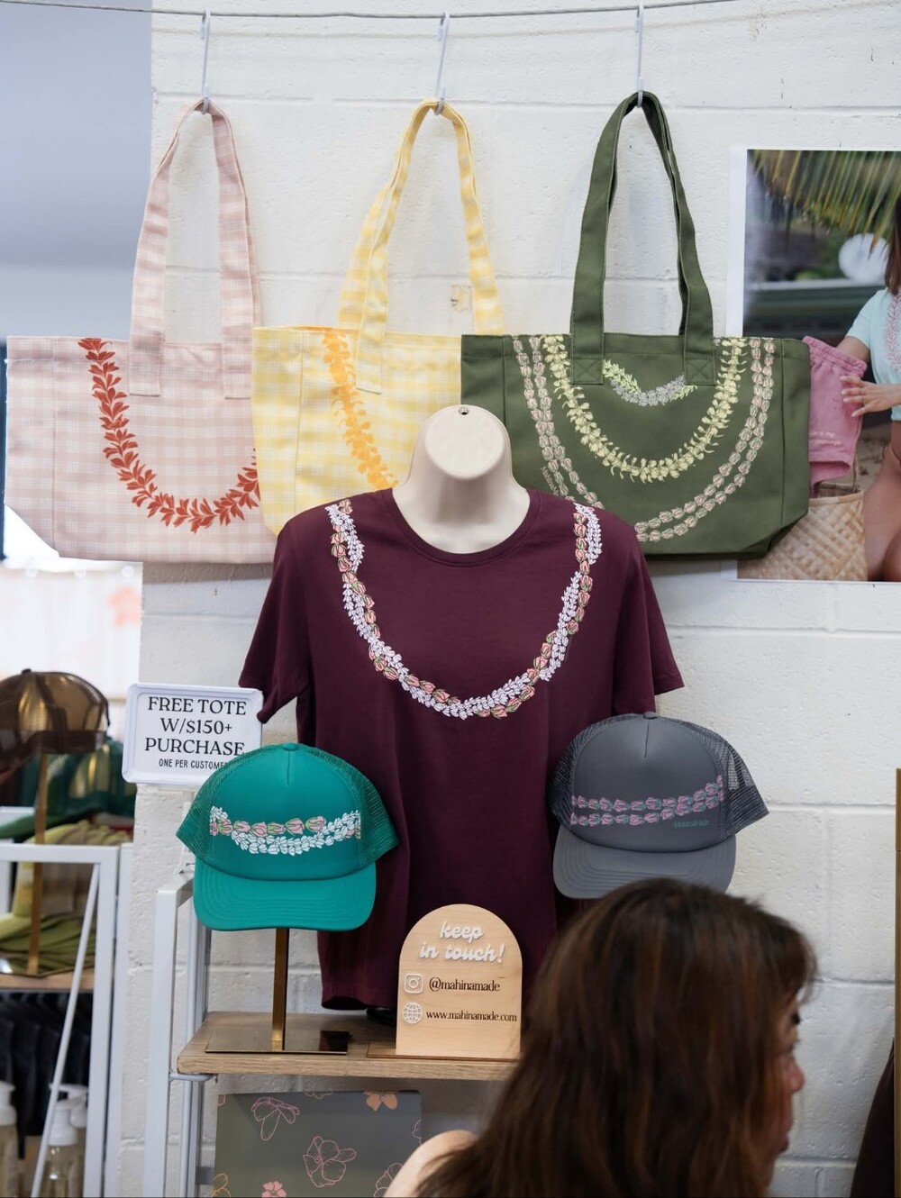 New Mahina Made Puakenikeni Lei Canvas Tote Bag Palaka Yellow MahinaMade - Picture 8 of 15